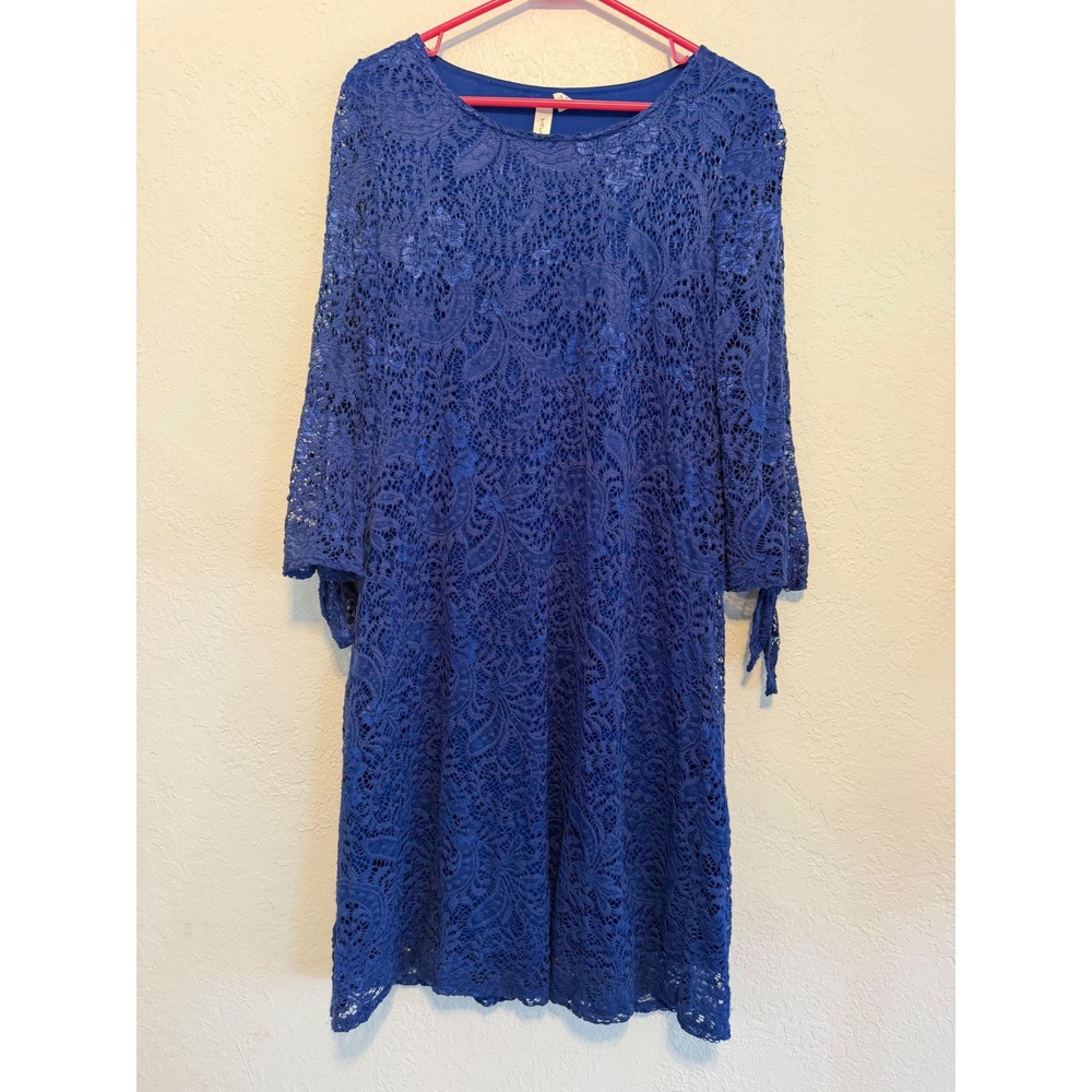 Tacera Royal Blue Floral Lace Tie Sleeve Shift Dress L 1924L-3866